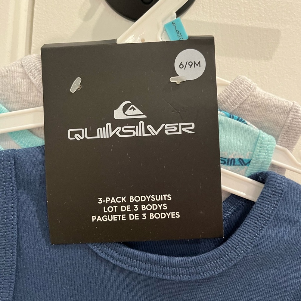 Quiksilver 3-Pack Bodysuits - Blue, Gray, Aqua Size 6-9 Months - Picture 4 of 7